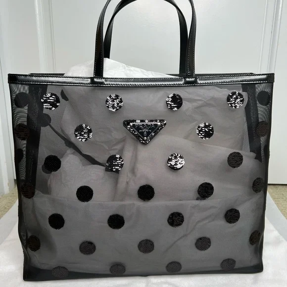 Prada | Bags | Prada Polkadot Mesh Tote Bag | Poshmark